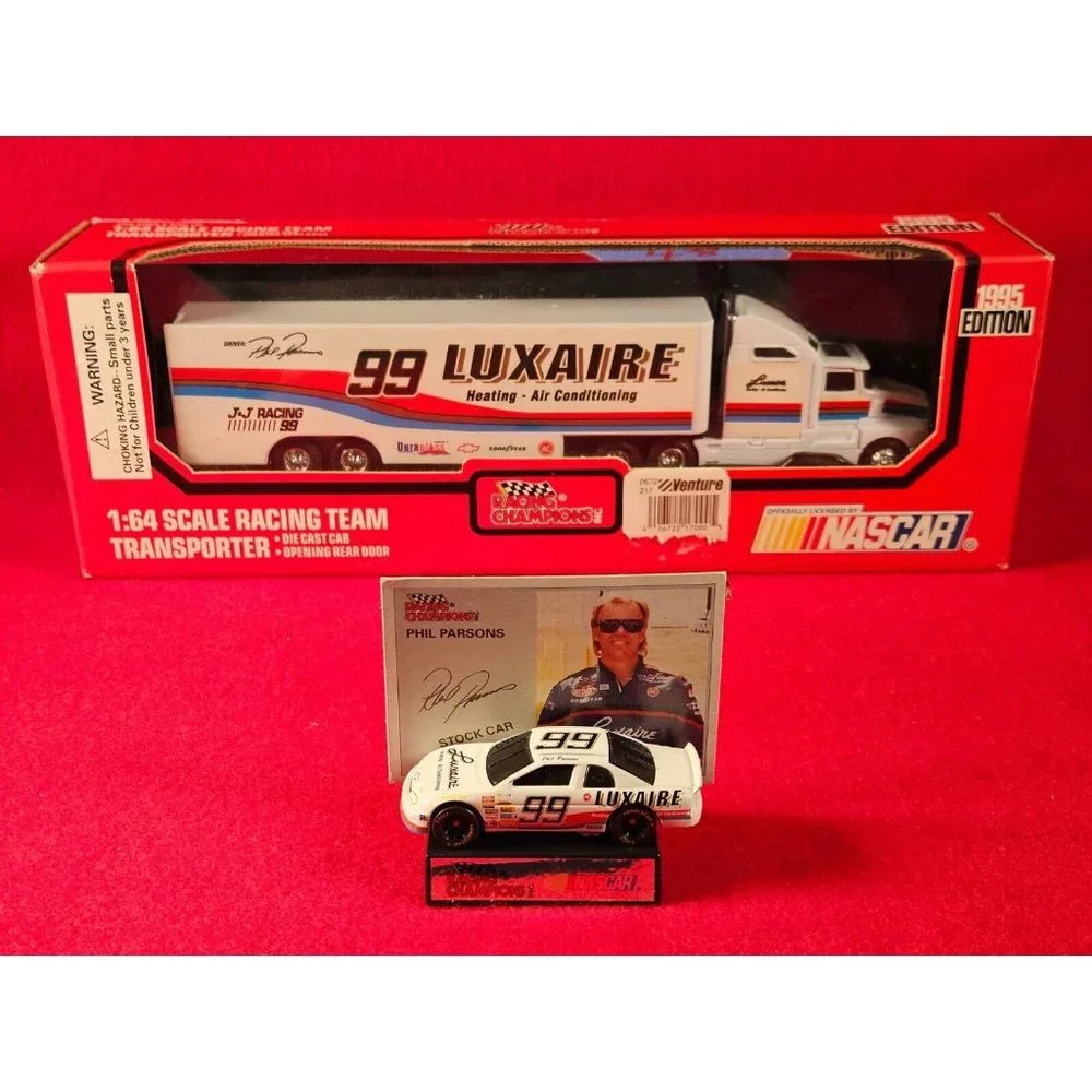 PHIL‎ PARSONS NASCAR TRANSPORTER BUNDLE w/MATCHING STOCKCAR & PLAYER CARD - NIB